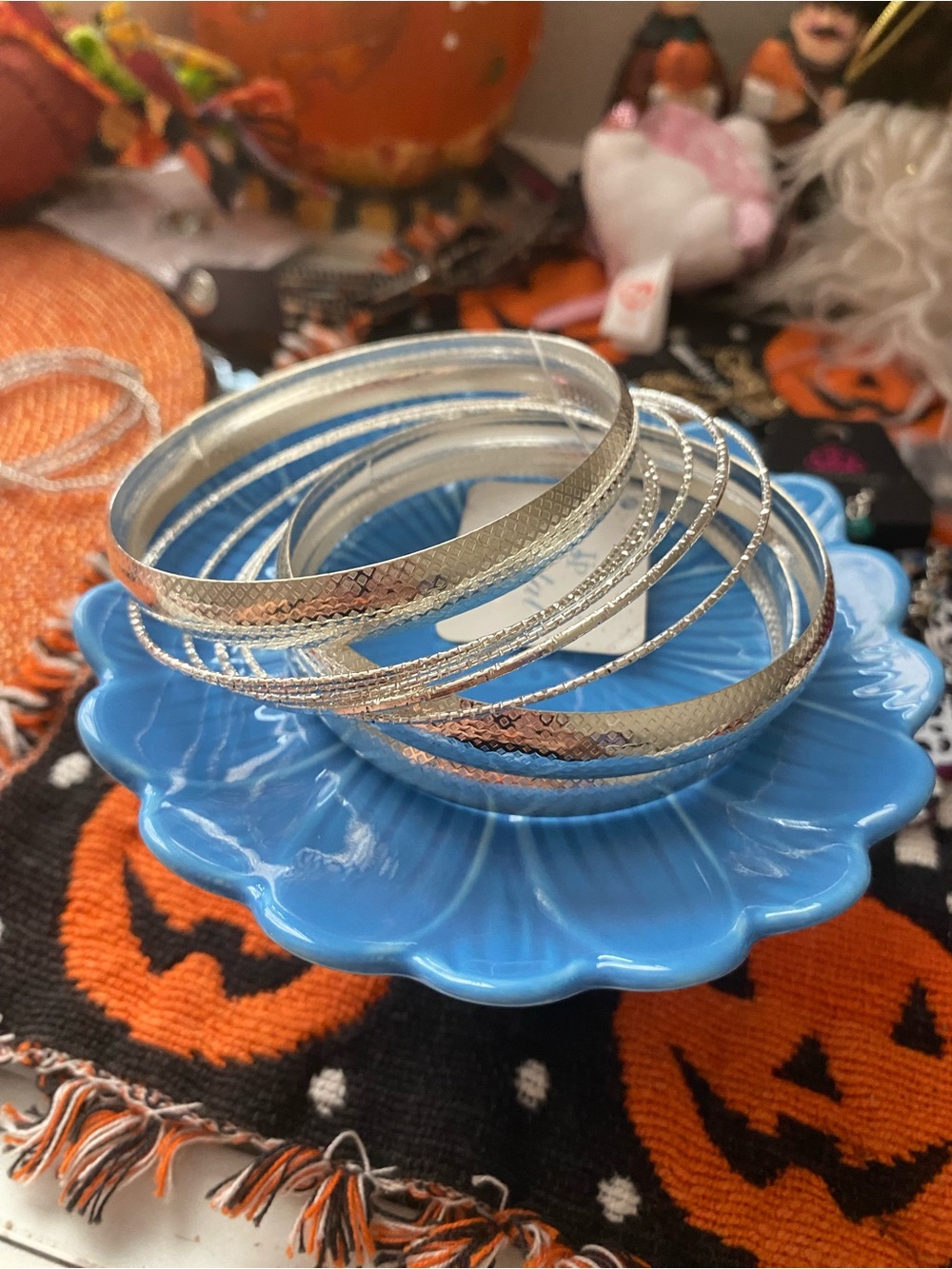 11 Silver Textured Multi-Bangle Bracelet Set - Picture 1 of 3